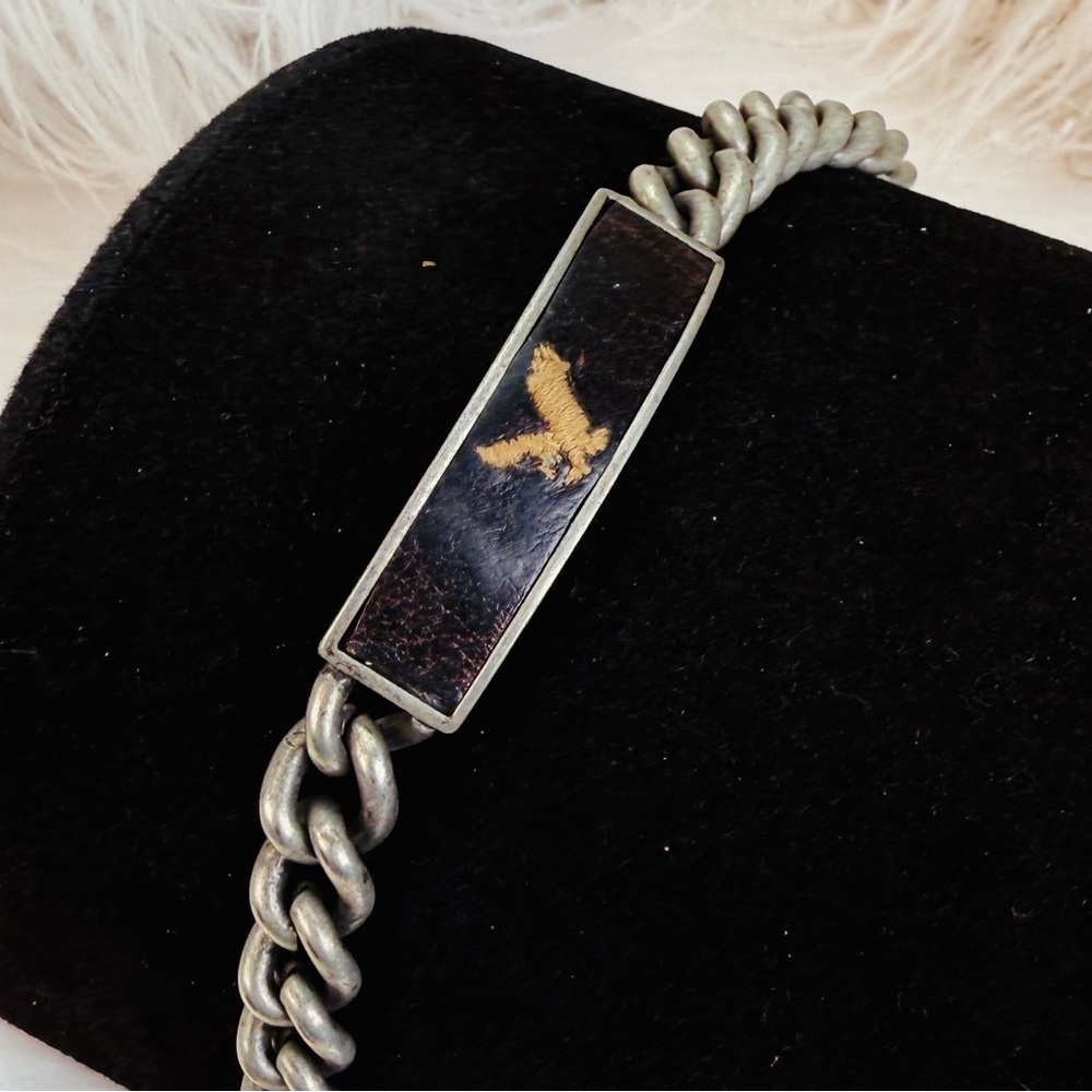 Vintage Aged Silvertone Chain Bracelet with Eagle Design - Picture 5 of 9